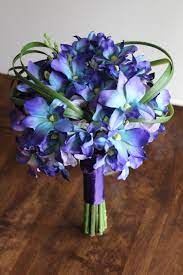 How to arrange a hand tied cascade wedding bouquet with permanent orchids from the dallas design stage. Bridesmaids Bouquet Choose Your Own Orchid Blue Purple Galaxy Orchids And White Cream Roses With Hydrangea Bouquets Weddings Valresa Com