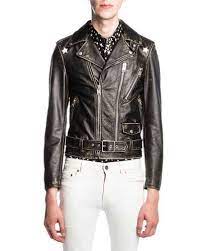 M254e Saint Laurent Star Painted Distressed Leather Moto Jacket Black Leather Moto Jacket Jackets Distressed Leather