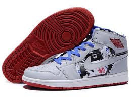 Nike Air Jordan 1 High Shoes In White Grey Blue Red Air Jordans Air Jordan Shoes White Basketball Shoes