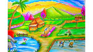 Pemandangan ini bisa dapat berupa gunung, sawah, pantai, air terjun dan tempat. Cara Menggambar Pemandangan Gunung Dan Sawah Drawing Scenery Dengan Gradasi Warna Oil Pastel Youtube