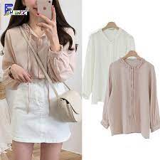 Berbagai bentuk, bahan, jenis, dan model baju atasan wanita didesain dengan mempertimbangkan karakter dan pribadi wanita yang dinamis, aktif, stylish, dan trendy sesuai dengan diri anda. 2019 Desain Baju Atasan Wanita Katun Korea Lucu Pakaian Rapi Busur Dasi Atas Ruffled Manis Gadis Pink Putih Tombol Kemeja Blus Blus Dan Kemeja Aliexpress