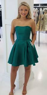 A Line Strapless Light Blue Short Homecoming Dress With Pockets Beading In 2020 Homecoming Dresses Short Formal Dresses Short Strapless Dress Formal