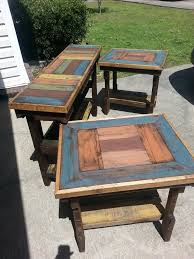 Sofa Console Table With Matching End Tables Painted And Stained Made From Wood Pallets The Set Sells For End Tables Pallet Projects Diy Easy Pallet Painting