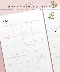 2020 Box Monthly Agenda Minimal Monthly Planner Printable Etsy In 2020 Monthly Planner Printable Planner Inserts Printable Calendar Monthly Planner