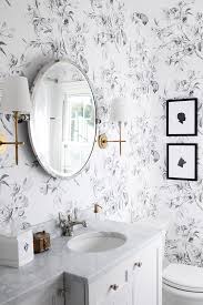 Black And White Floral Wallpaper Bathroom A Black And White Floral Bathroom Danielle Moss Floral Bathroom Farmhouse Style Bathroom Decor Bathroom Farmhouse Style