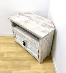 Rustic Corner Table Tv Stand With Shelf White Etsy Tv Stand Shelves Corner Table Shelves