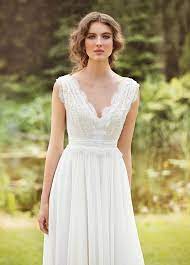 Bohemian Wedding Gown From Chiffon French Lace Boho Style Dress Romantic And Dreamy Wedding Pleated Wedding Dresses Bohemian Wedding Gown Bow Wedding Dress