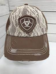 Ariat Womens Brown Lace Logo Ball Cap Distressed Strapback Ariat Baseballcap Casual Ball Cap Womens Hats Baseball Hats For Sale