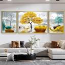3 Panel Chinese Feng Shui Golden Rich Tree Canvas Painting Wall ...