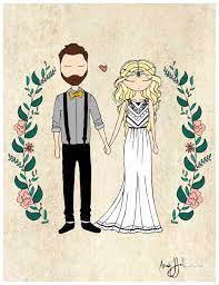Custom Wedding Couple Portrait Illustration Engagement Announcement Save The Date Wedding In Ilustracao De Casamento Casamento Desenho Convite De Casamento