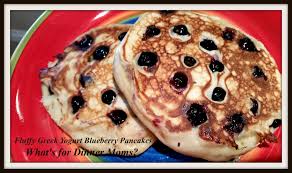 Thick, fluffy greek yogurt blueberry pancakes served with a gorgeous strawberry maple syrup. Fluffy Greek Yogurt Blueberry Pancakes What S For Dinner Moms