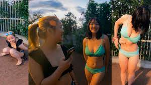 グラビアアイドル顔負けの美人巨乳女子大生2人組が水着で企画に挑戦 | 水着女子の街カドチャレンジ
