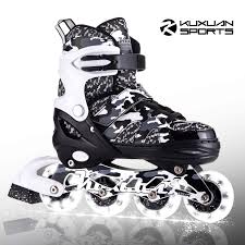Kuxuan Boys Camo Black Silver Adjustable Inline Skates With Light Up Wheels Fun Illuminating Roller Blading For Kids Girls Youth