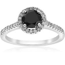 White gold black diamond engagement ring. Pompeii3 1 1 3 Ct Black White Halo Diamond Engagement Ring 14k White Gold Target