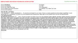 Radio And Radar Technician Job Cover Letter