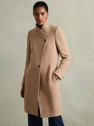 Reiss Petite Wool Blend Longline Double Breasted Coat in Light Camel | REISS