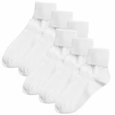 Womens Buster Brown 100 Cotton Fold Over Socks 6 Pair Pack White