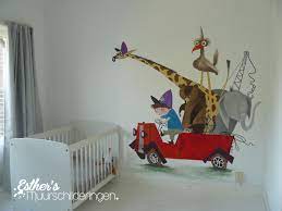 muurschildering pluk van de petteflet in rode takelwagen leuk voor de baby of kinderkamer by fiep westendo muurschildering babykamer schilderingen babykamer