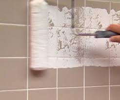Rolling Paint On A Ceramic Tile Wall Ceramic Tile Bathrooms Painting Bathroom Tiles Painting Bathroom
