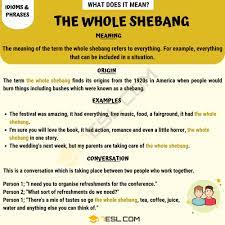 The Whole Shebang Definition And Examples Of This Useful Idiom 7esl Idioms And Phrases Sentence Examples Other Ways To Say