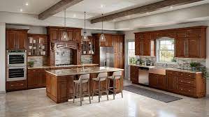 Used l shape kitchen with island cabinets, countertop and sink. Burnished Brandy Kitchen Cabinets Rta Cabinet Store