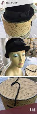 Black 1940s Wool Velvet Fur Hat Vintage Box Vintage Hat Boxes Vintage Box Hats Vintage