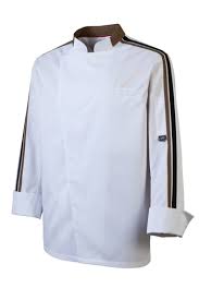 Une veste de cuisine moderne avec contrastes de couleur anthracite sur le col, la poche poitrine et sur le devant. Veste De Cuisine Blanche Et Brune Veste De Cuisine Homme Marion