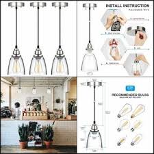 Maxvolador 3pc Kitchen Island Pendant Lighting Clear Glass Shade Hanging Light Fixture Lamp