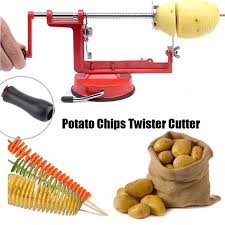 The potato twister chip (also called tornado potato, twisted potato, twisted fry, twisted chip or spiral potato) is a delicious fried potato in the shape of a tornado or spiral and is popular served on a stick. Walfront Stainless Steel Hand Crank Manual Spiral Potato Chips Twister Cutter Suction Base Kitchen Tool Manual Spiral Potato Cutter Manual Potato Chips Cutter Walmart Canada
