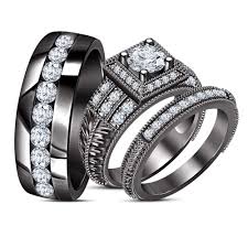 Black And Silver Wedding Rings For Her 1 25 Ct Diamond Wedding Ring Trio Set His Her 14k Black Gold Plated 925 Silver Wedding Ring Trio Sets Wedding Ring Trio Silver Wedding Rings