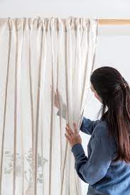 This shower curtain features country long ruffles handcrafted in grey and white ticking striped linen. Sheer White Striped Linen Curtain Panel With Rod Pocket Linen Boutique