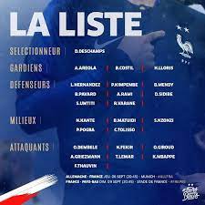 Didier deschamps a annoncé la liste des bleus sélectionnés pour affronter la finlande (amical), le portugal et la suède (ligue des nations). La Liste De Deschamps Pour Les Matches De Luefa Nations League Face A L Allemagne Et Les Pays Bas Equipe De France Didier Deschamps France Allemagne