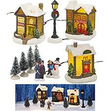Village De Noel Lumineux Led 10 Pieces Miniature Maison Sapin De Noel Bonhomme De Neige Village De Noel Sapin De Noel Bonhomme De Neige