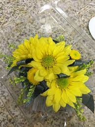 Wristlet Corsage With Yellow Daisy Mums Yellow Button Mums Solidago And Metallic Gray Ribbon Prom Corsage Wris Prom Flowers Corsage Prom Wristlet Corsage
