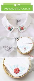 Press the outer hoop over the fabric and inner hoop with even pressure, avoiding stretching the fabric. This Diy Embroidered Collar Makes It Easy For Beginner And Expert Crafters Alike To Refresh Their Sp Embroidery Fashion Diy Embroidery Fashion Shirt Embroidery
