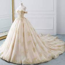 Luxury Gorgeous Champagne Gold Wedding Dresses 2019 Ball Gown Off The Shoulder Short Sleev Gold Wedding Dress Wedding Dresses Romantic Wedding Dresses Simple