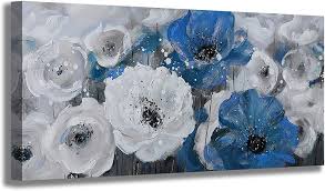 Large vertical poppy canvas wall art for home decor. Buy Flower Canvas Art Wall Decor Large Wall Art Living Room Wall Decor Abstract White Blue Flower Prints Artwork Modern Home Decor Framed Wall Art For Bedroom Large Wall Decorations For Living