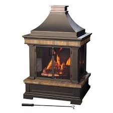 Sunjoy Black Steel Outdoor Wood Burning Fireplace Lowes Com In 2020 Outdoor Wood Burning Fireplace Outdoor Fireplace Wood Burning Fireplace