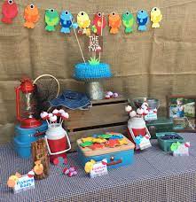 With playful fishing activities, a real boat, and an awesome vintage bait. Fishing Birthday Party Boys 1st Birthday Party Ideas Fishing Birthday Party Fishing Birthday Party Boys