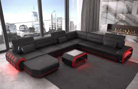 Schlichter Wohnlandschaft Göteborg Xl Kunstleder Schwarz Rot U Form