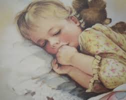 3 Included Prints by Alan GRANT Baby Girl Sleeping With Teddy Bear, Prints  of an Original Painting by Alan Grant, Vintage Nursery Wall Art