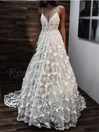 Hey guys, welcome to larovias studio, we design and create beautiful wedding dresses according measurements of brides and deliver them worldwide. A Line Spaghetti Straps Backless Sweep Train White Wedding Dress With Lace Appliques 0 00 Only Romprom Com