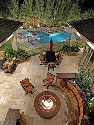 Pool Hot Tub Patio Fire Pit Set Against A Small Backyard Possibly Terraced Dream Backyard Backyard Outdoor