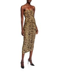 Norma Kamali Leopard Strapless Ruched Midi Dress Dresses Ruched Midi Dress Midi Dress