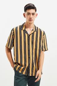 Black And Yellow Striped Shirt Mens Uo Rayon Vertical Stripe Short Sleeve Button Down Shirt Fashion Buttons Mens Shirts Stripe Outfits
