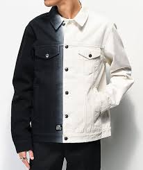 Black And Blue Split Denim Jacket Lurking Class By Sketchy Tank Split Black White Denim Jacket Zumiez In 2020 White Denim Jacket Black And White Jacket Denim Jacket Men