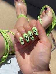 Matte Neon Flame Nails In 2020 Flame Nail Art Green Nails Lime Green Nails