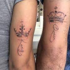 40 Unique And Matching Couple Tattoo Designs Outfitcafe Matching Couple Tattoos Queen Tattoos Couple Tattoo Designs
