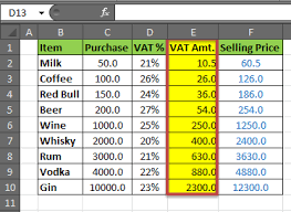 how to calculate vat in excel vat formula calculating