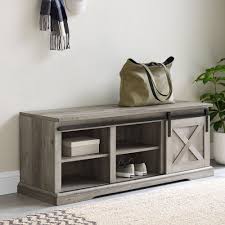 Shop shoe storage bench for entryway at affordable prices from songmics. Woven Paths Derry Sliding Barn Door Storage Bench Gray Wash Walmart Com Entryway Bench Storage Entryway Storage Storage Bench